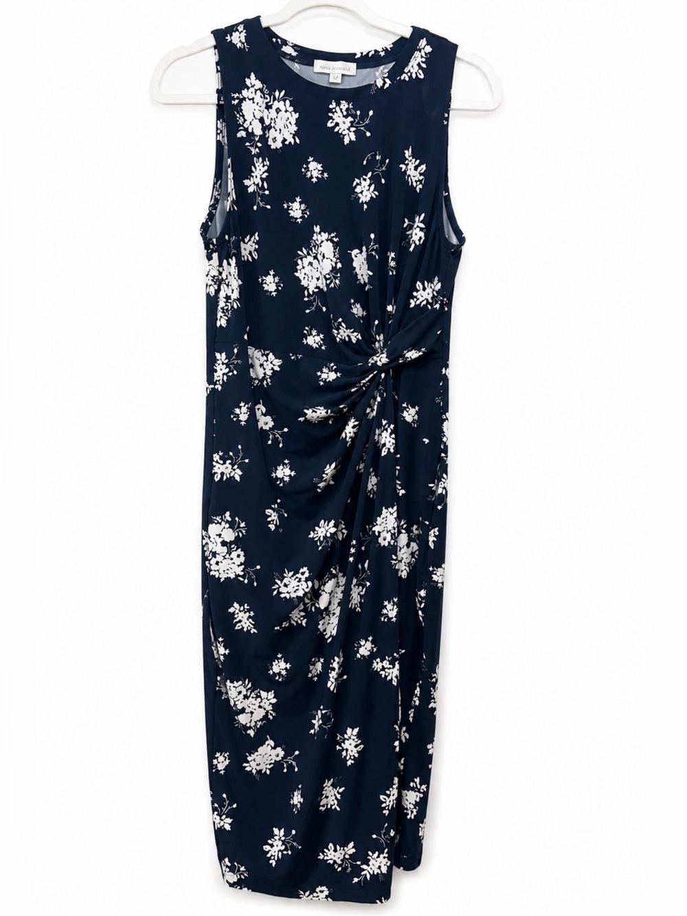 Nine Britton Navy Floral Twist Front Dress Large Petite